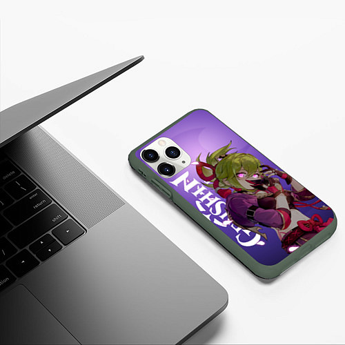 Чехол iPhone 11 Pro матовый Геншин импакт - Куки Синобу / 3D-Темно-зеленый – фото 3