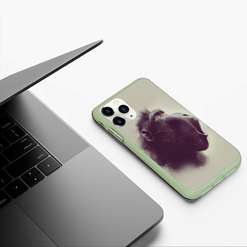 Чехол iPhone 11 Pro матовый Удивленная обезьяна / 3D-Салатовый – фото 3