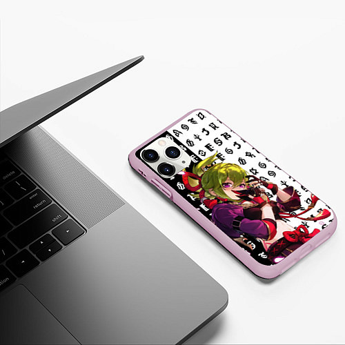 Чехол iPhone 11 Pro матовый Куки Шинобу - Иероглифы бездны / 3D-Розовый – фото 3