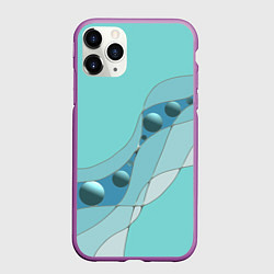 Чехол iPhone 11 Pro матовый Голубая геометрическая абстракция Круги и сферы Го, цвет: 3D-фиолетовый