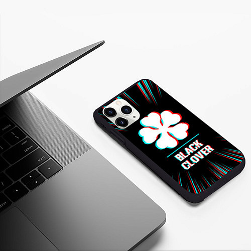 Чехол iPhone 11 Pro матовый Символ Black Clover в стиле glitch на темном фоне / 3D-Черный – фото 3