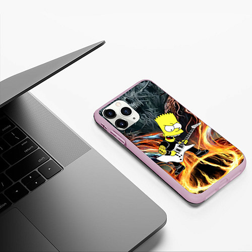 Чехол iPhone 11 Pro матовый Барт Симпсон - соло на гитаре / 3D-Розовый – фото 3