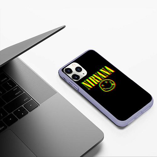 Чехол iPhone 11 Pro матовый Nirvana logo glitch / 3D-Светло-сиреневый – фото 3