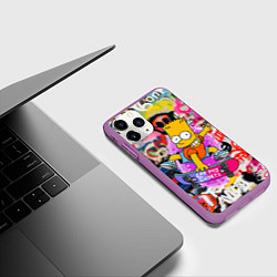 Чехол iPhone 11 Pro матовый Скейтбордист Барт Симпсон на фоне стены с граффити, цвет: 3D-фиолетовый — фото 2