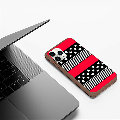 Чехол iPhone 11 Pro матовый Red and black pattern with stripes and stars / 3D-Коричневый – фото 3
