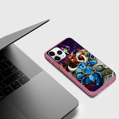 Чехол iPhone 11 Pro матовый Shovel knight and enemy / 3D-Малиновый – фото 3