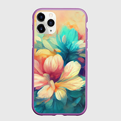 Чехол iPhone 11 Pro матовый Цветочный букет нарисованный маслом, цвет: 3D-фиолетовый