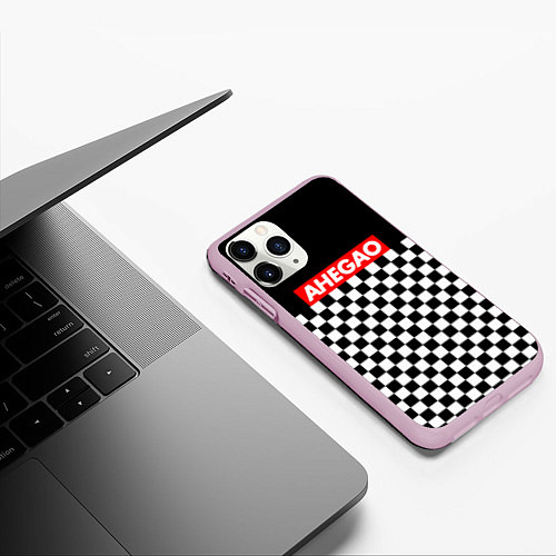 Чехол iPhone 11 Pro матовый Ahegao надпись клеточки / 3D-Розовый – фото 3