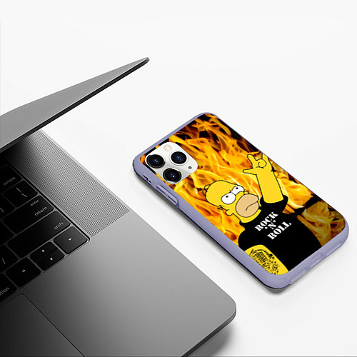 Чехол iPhone 11 Pro матовый Homer Simpson - Rock n Roll! / 3D-Светло-сиреневый – фото 3