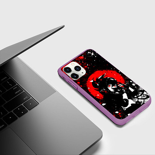 Чехол iPhone 11 Pro матовый Куки шинобу - Мрачный Геншин / 3D-Фиолетовый – фото 3