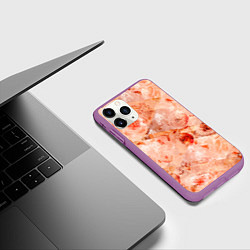 Чехол iPhone 11 Pro матовый Гранжевый цветочный узор, коралловый фон, цвет: 3D-фиолетовый — фото 2