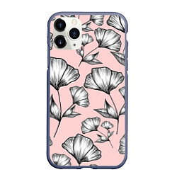 Чехол iPhone 11 Pro матовый Графичные цветы на пудровом фоне, цвет: 3D-серый