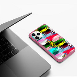 Чехол iPhone 11 Pro матовый Абстрактный многоцветный неоновый узор, цвет: 3D-малиновый — фото 2
