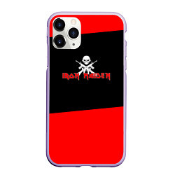 Чехол iPhone 11 Pro матовый Iron Maiden - красные полосы, цвет: 3D-светло-сиреневый