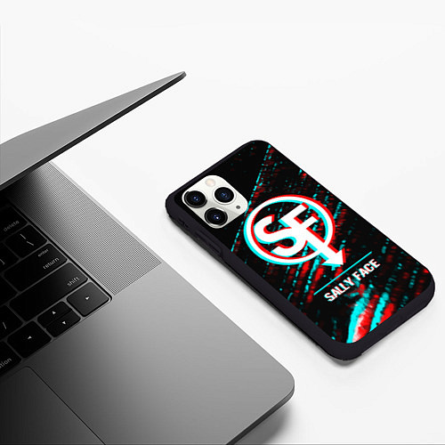 Чехол iPhone 11 Pro матовый Sally Face в стиле glitch и баги графики на темном / 3D-Черный – фото 3