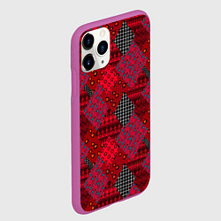 Чехол iPhone 11 Pro матовый Красный лоскутный узор пэчворк, цвет: 3D-фиолетовый — фото 2