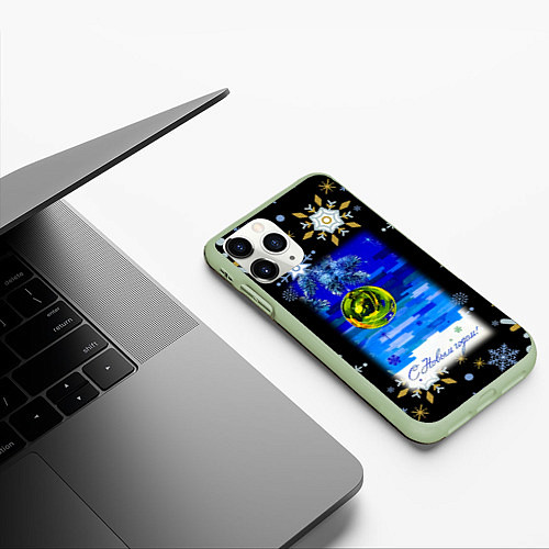 Чехол iPhone 11 Pro матовый Новый год ёлочный шар / 3D-Салатовый – фото 3