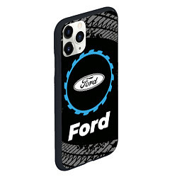 Чехол iPhone 11 Pro матовый Ford в стиле Top Gear со следами шин на фоне, цвет: 3D-черный — фото 2