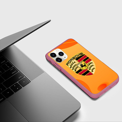 Чехол iPhone 11 Pro матовый Porsche Абстракция / 3D-Малиновый – фото 3