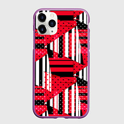 Чехол iPhone 11 Pro матовый Красный, черный и белый горошек и полоска, пэчворк, цвет: 3D-фиолетовый