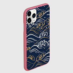 Чехол iPhone 11 Pro матовый Японский узор волны, цвет: 3D-малиновый — фото 2