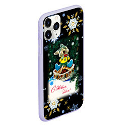 Чехол iPhone 11 Pro матовый Новый Год Зайчик Кушает Печенье, цвет: 3D-светло-сиреневый — фото 2
