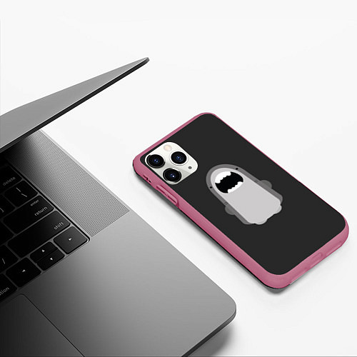 Чехол iPhone 11 Pro матовый Акула Черный фон / 3D-Малиновый – фото 3
