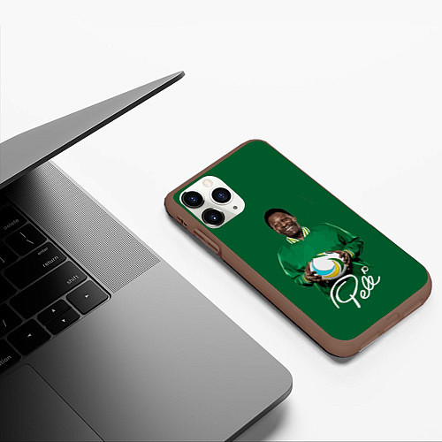 Чехол iPhone 11 Pro матовый Пеле PELE легенда футбола / 3D-Коричневый – фото 3