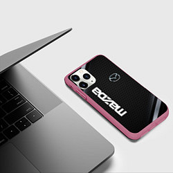 Чехол iPhone 11 Pro матовый Mazda карбон, цвет: 3D-малиновый — фото 2
