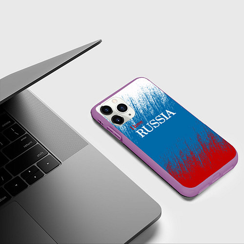 Чехол iPhone 11 Pro матовый Российский триколор - Я люблю Россию / 3D-Фиолетовый – фото 3
