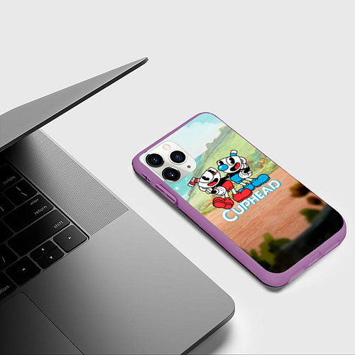 Чехол iPhone 11 Pro матовый Cuphead природа / 3D-Фиолетовый – фото 3