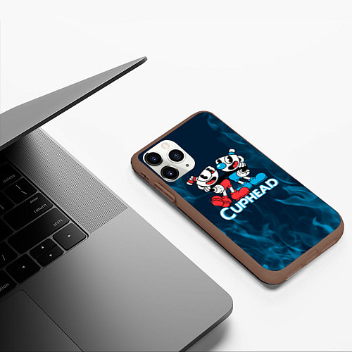 Чехол iPhone 11 Pro матовый Cuphead синий огонь / 3D-Коричневый – фото 3