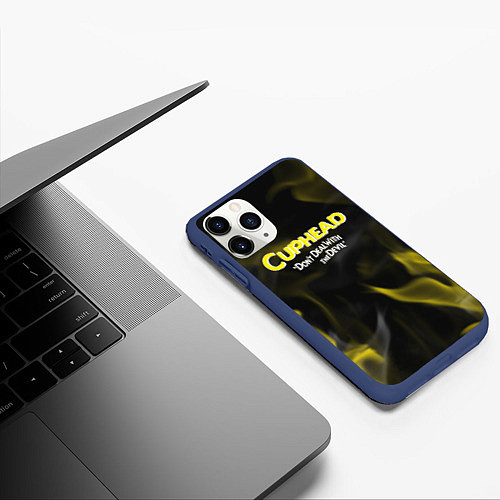 Чехол iPhone 11 Pro матовый Cuphead жёлтый огонь / 3D-Тёмно-синий – фото 3