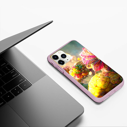 Чехол iPhone 11 Pro матовый Цветы абстракция / 3D-Розовый – фото 3