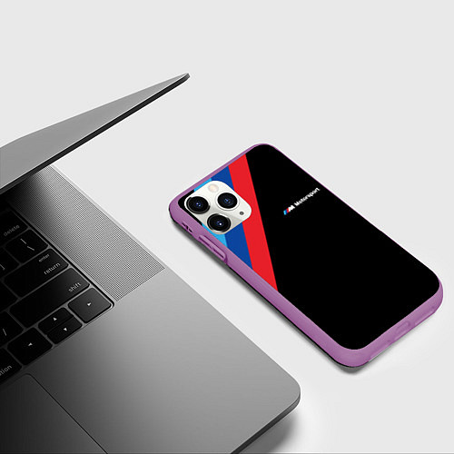 Чехол iPhone 11 Pro матовый BMW Motosport - Три линии / 3D-Фиолетовый – фото 3