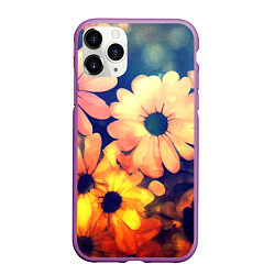 Чехол iPhone 11 Pro матовый Яркий футаж из цветов, цвет: 3D-фиолетовый
