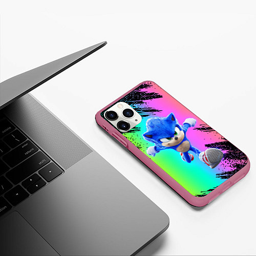 Чехол iPhone 11 Pro матовый Sonic neon / 3D-Малиновый – фото 3