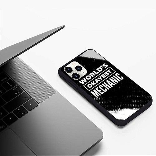 Чехол iPhone 11 Pro матовый Worlds okayest mechanic - dark / 3D-Черный – фото 3