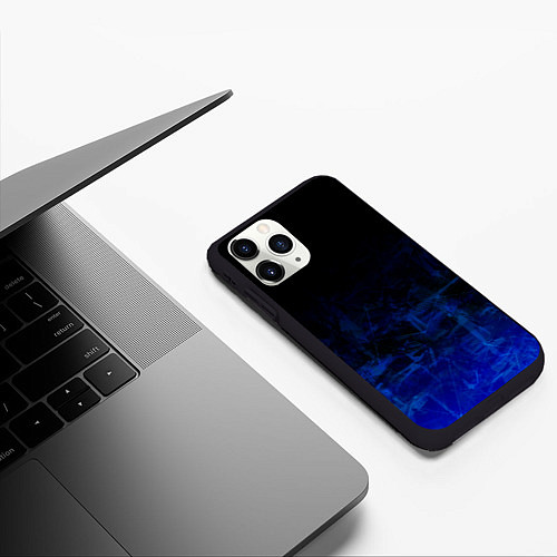 Чехол iPhone 11 Pro матовый Однотонный черный и темно синий гранжевый градиент / 3D-Черный – фото 3