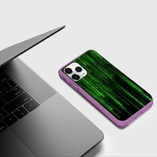 Чехол iPhone 11 Pro матовый Двоичный код зеленый / 3D-Фиолетовый – фото 3