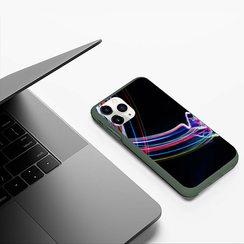 Чехол iPhone 11 Pro матовый Неоновые линии во тьме / 3D-Темно-зеленый – фото 3