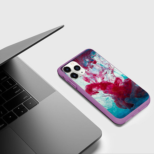 Чехол iPhone 11 Pro матовый Абстрактный красочный дым / 3D-Фиолетовый – фото 3