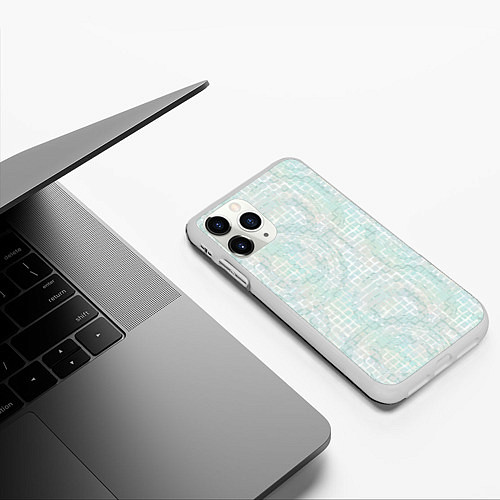 Чехол iPhone 11 Pro матовый Круги на клетчатом серо-белом фоне / 3D-Белый – фото 3