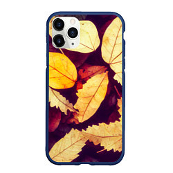 Чехол iPhone 11 Pro матовый Осенняя листва узор, цвет: 3D-тёмно-синий