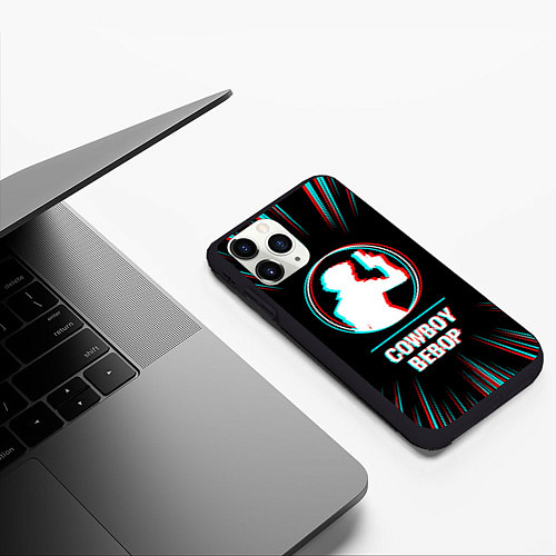 Чехол iPhone 11 Pro матовый Символ Cowboy Bebop в стиле glitch на темном фоне / 3D-Черный – фото 3