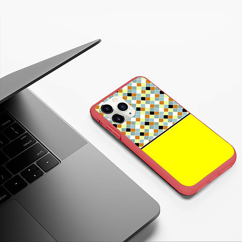 Чехол iPhone 11 Pro матовый Желтый неоновый комбинированный узор / 3D-Красный – фото 3