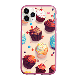 Чехол iPhone 11 Pro матовый Капкейки на разный вкус, цвет: 3D-малиновый