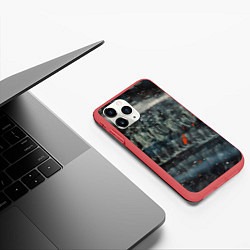 Чехол iPhone 11 Pro матовый Абстрактные тени и капли красок, цвет: 3D-красный — фото 2