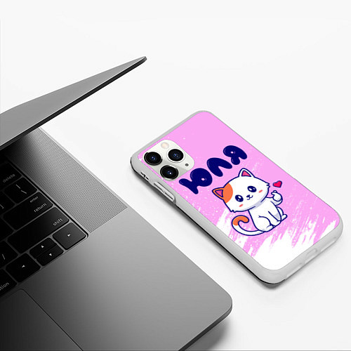 Чехол iPhone 11 Pro матовый Юля кошечка с сердечком / 3D-Белый – фото 3