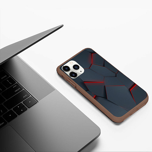 Чехол iPhone 11 Pro матовый Геометрический узор треснутого асфальта / 3D-Коричневый – фото 3